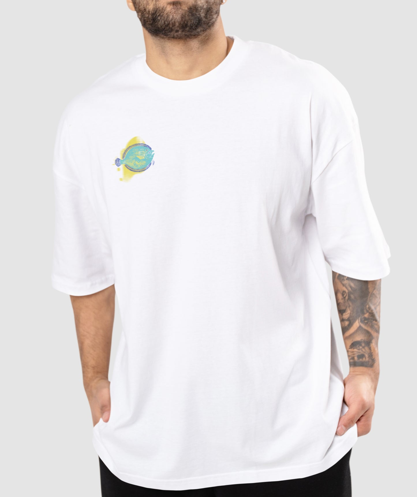 White t-shirt with fish print |